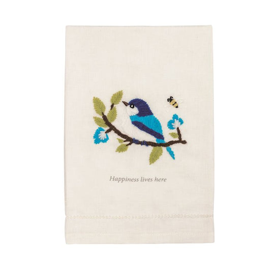 Happiness Embroidered Bird Towel