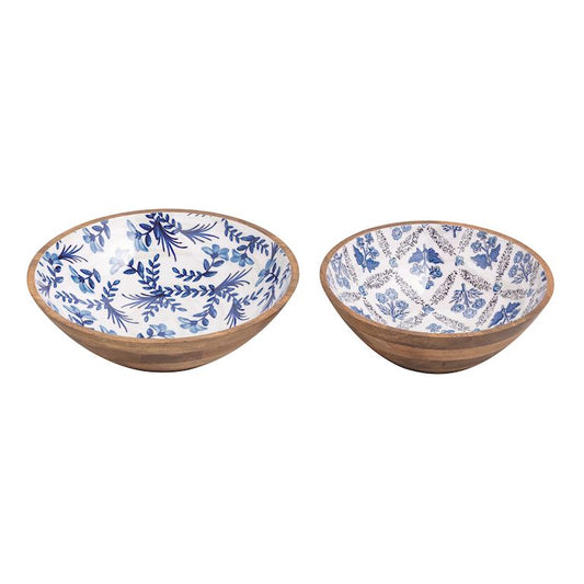 Blue Patterned Wood Bowl