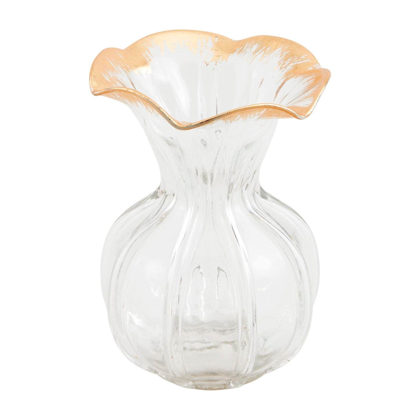 Large Ruffled Glass Vase - Gold