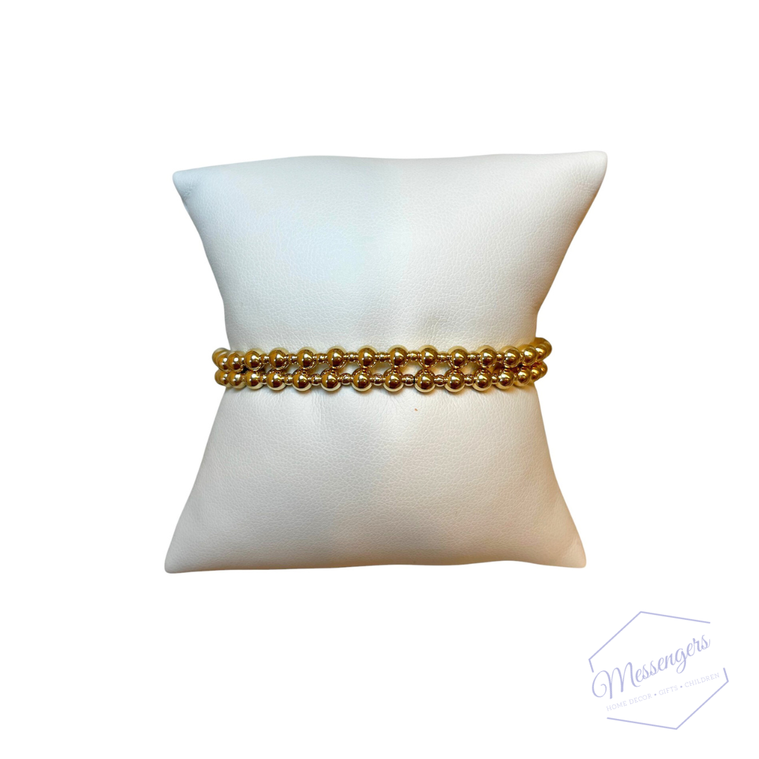 Classic Grateful Pattern 4mm Bead Bracelet - Gold
