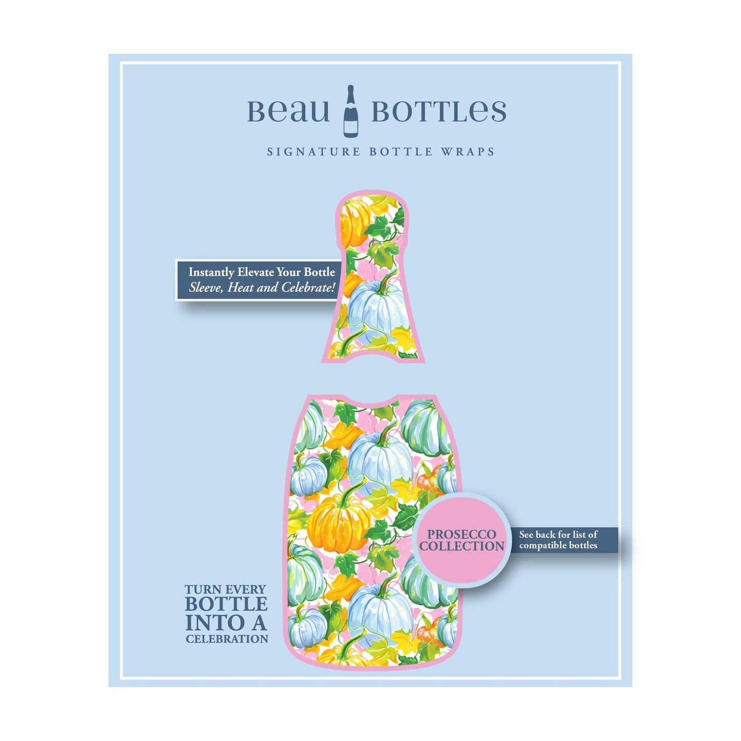 Orange & Blue Pumpkins Prosecco Bottle Wrap