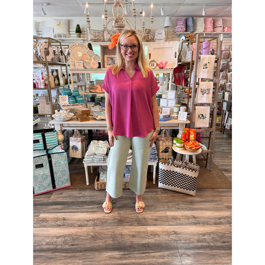 Cropped Wide Leg: Mint