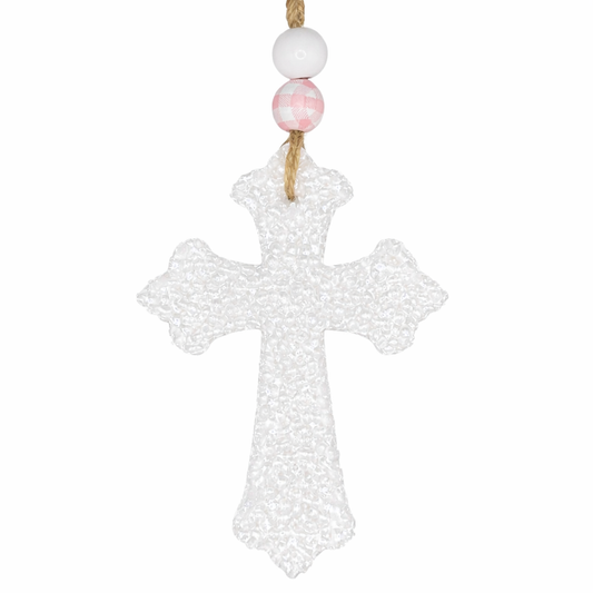 Beaded Fancy Cross Signature Freshie (white)