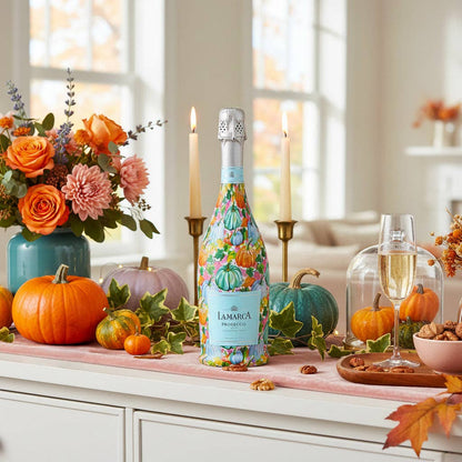 Orange & Blue Pumpkins Prosecco Bottle Wrap