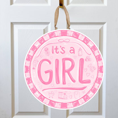 It's A Girl Round Door Hanger