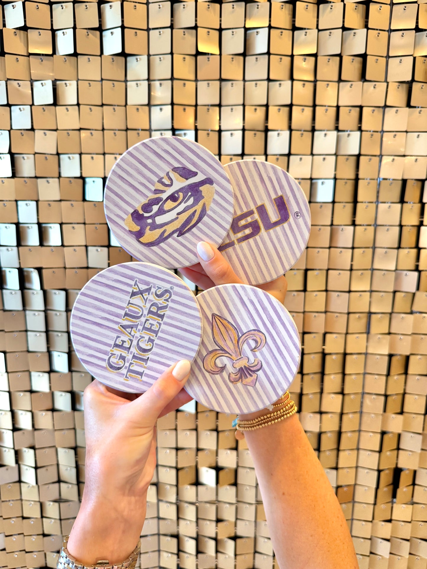 LSU Striped Coaster Set
