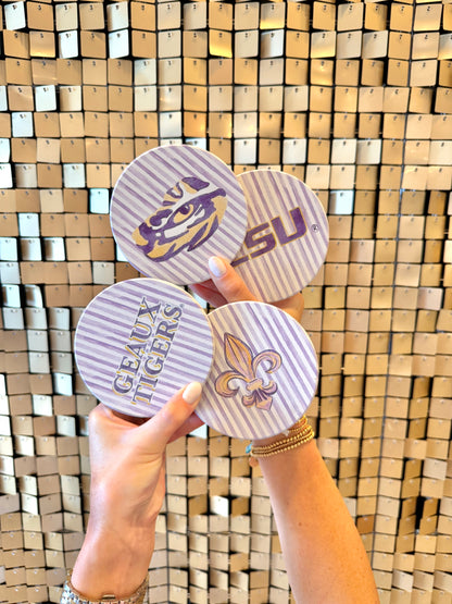 LSU Striped Coaster Set