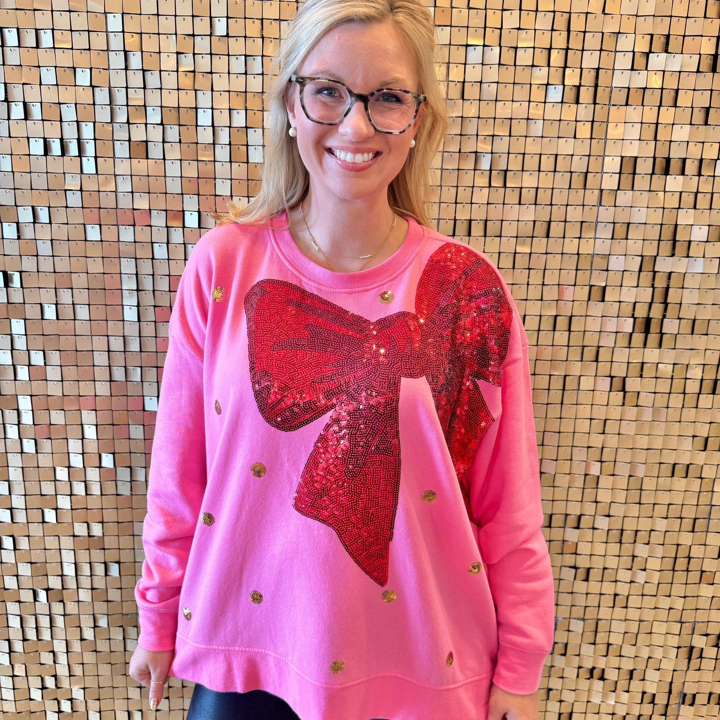 Holiday Bow Sequin Pullover