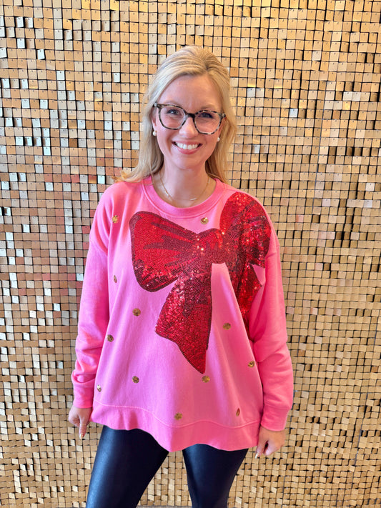 Holiday Bow Sequin Pullover