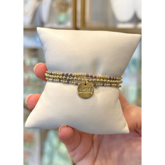 eCollegiate Classic Gold 3mm Bracelet - LSU Disc