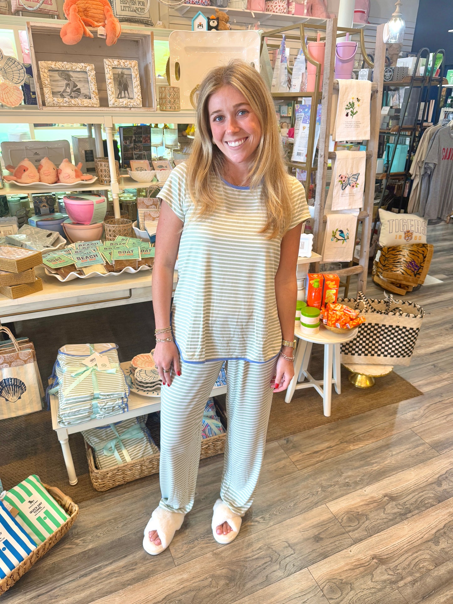 Melody Green Stripe Pajama Set:
