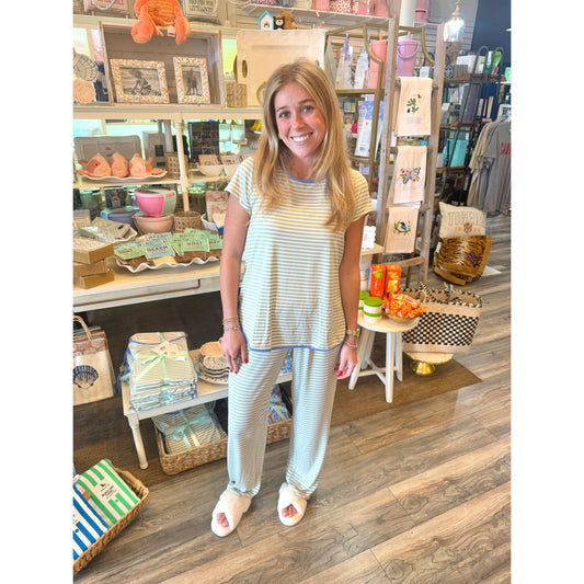 Melody Green Stripe Pajama Set: