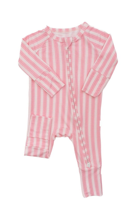 Red & White Stripe Sleep Romper: