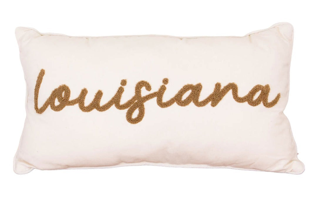 Louisiana Embroidered Pillow: Taupe