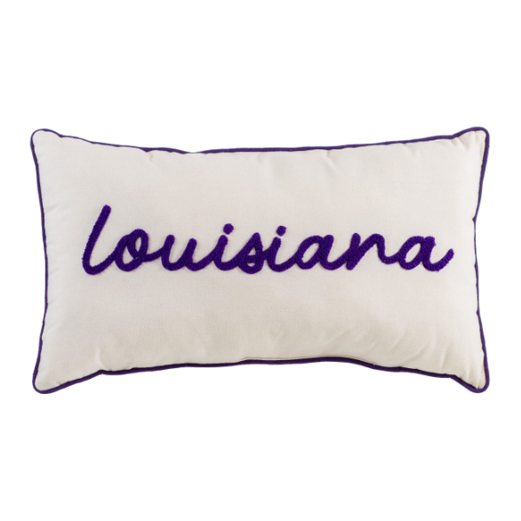 Louisiana Embroidered Pillow: Purple