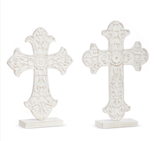 15" Distressed Cross on Stand