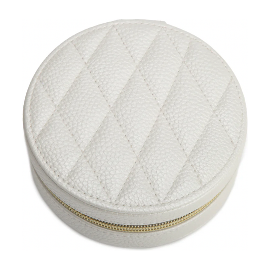 Leah Quilted Travel Jewelry Case - Pearl White