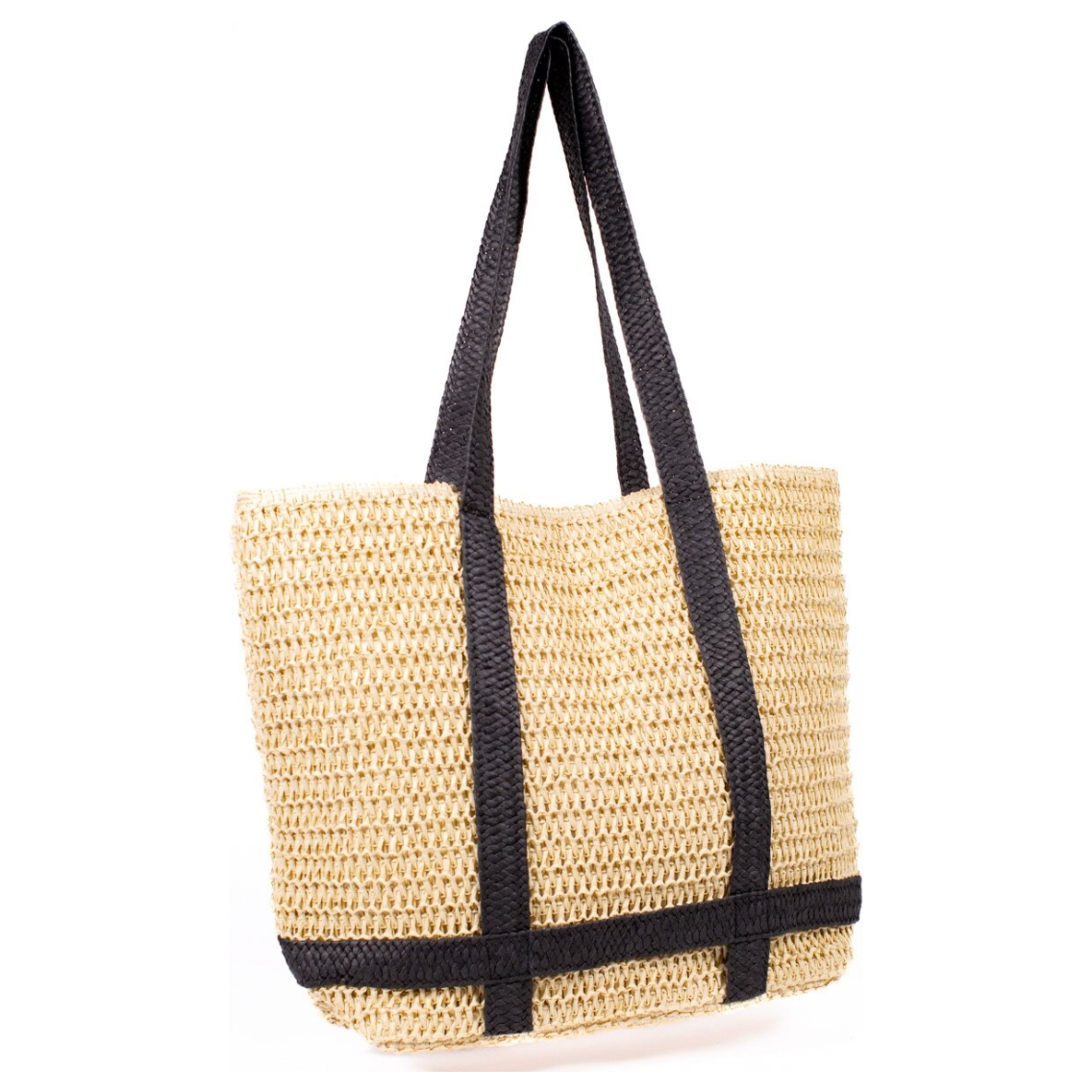 Straw Beach Tote: Black