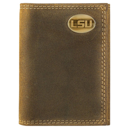 LSU Vintage Leather Tri Fold Wallet