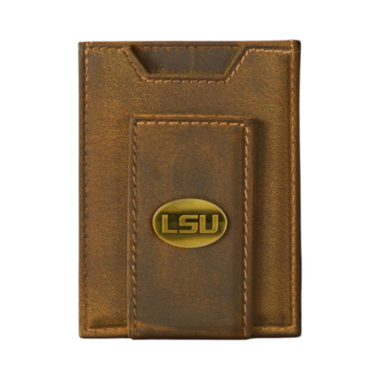 LSU Vintage Leather Magnetic Front Wallet