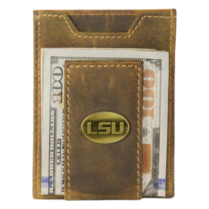 LSU Vintage Leather Magnetic Front Wallet
