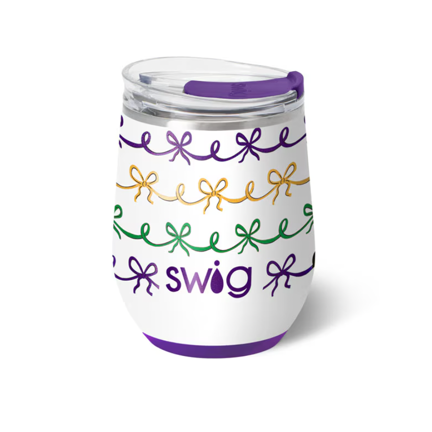 Mardi Gras Bows - Stemless Wine