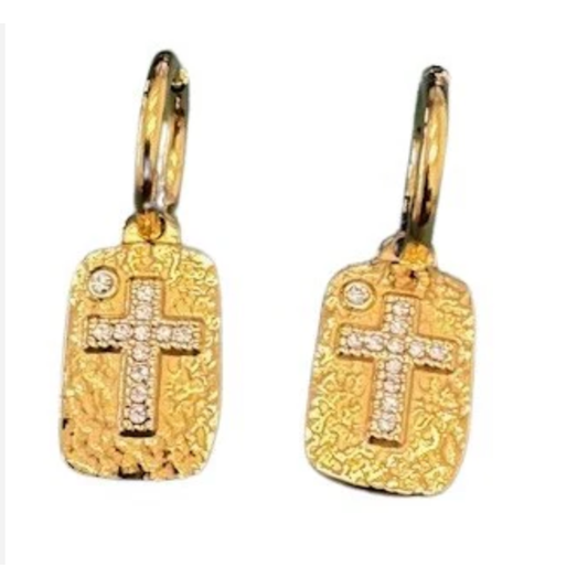 Hammered Cross Earrings