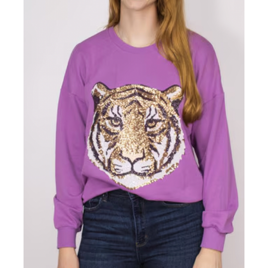 Tiger Face Sequin Sweatshirt