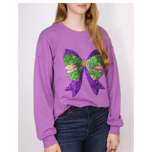 Mardi Gras Bow Sequin Sweatshirt