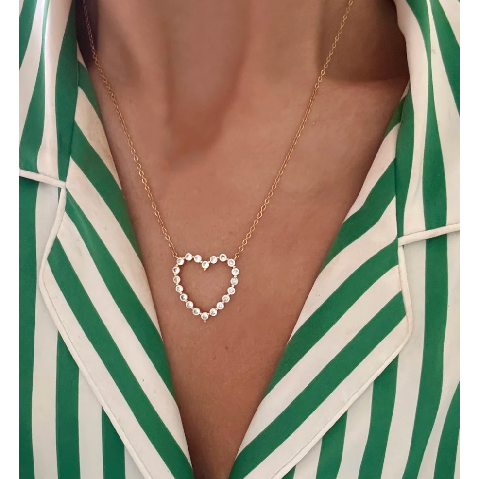Pave Hollow Heart Necklace