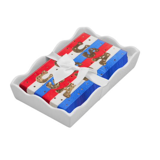 USA - Ceramic Wave Napkin Tray with Guest Towel