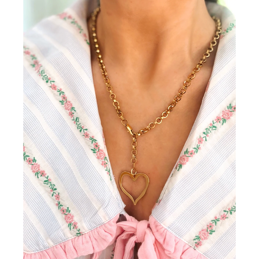 Hammered Heart Lariat Necklace
