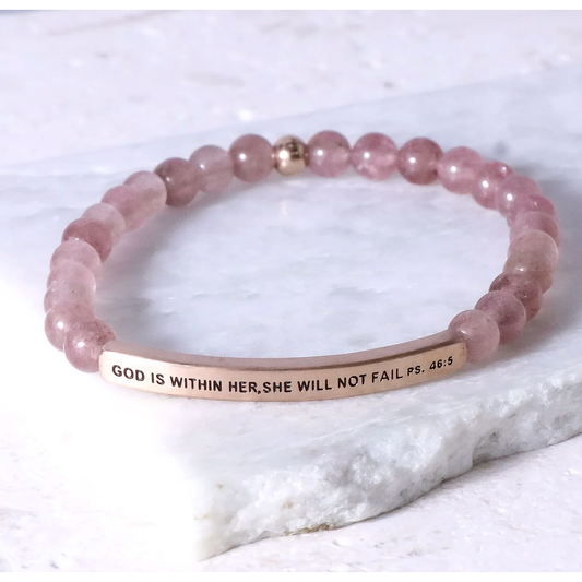 She Will Not Fail Psalm 46:5 - Pink Quartz