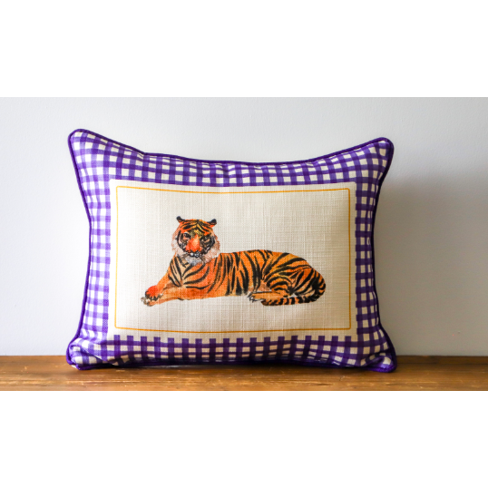Gingham Tiger Pillow
