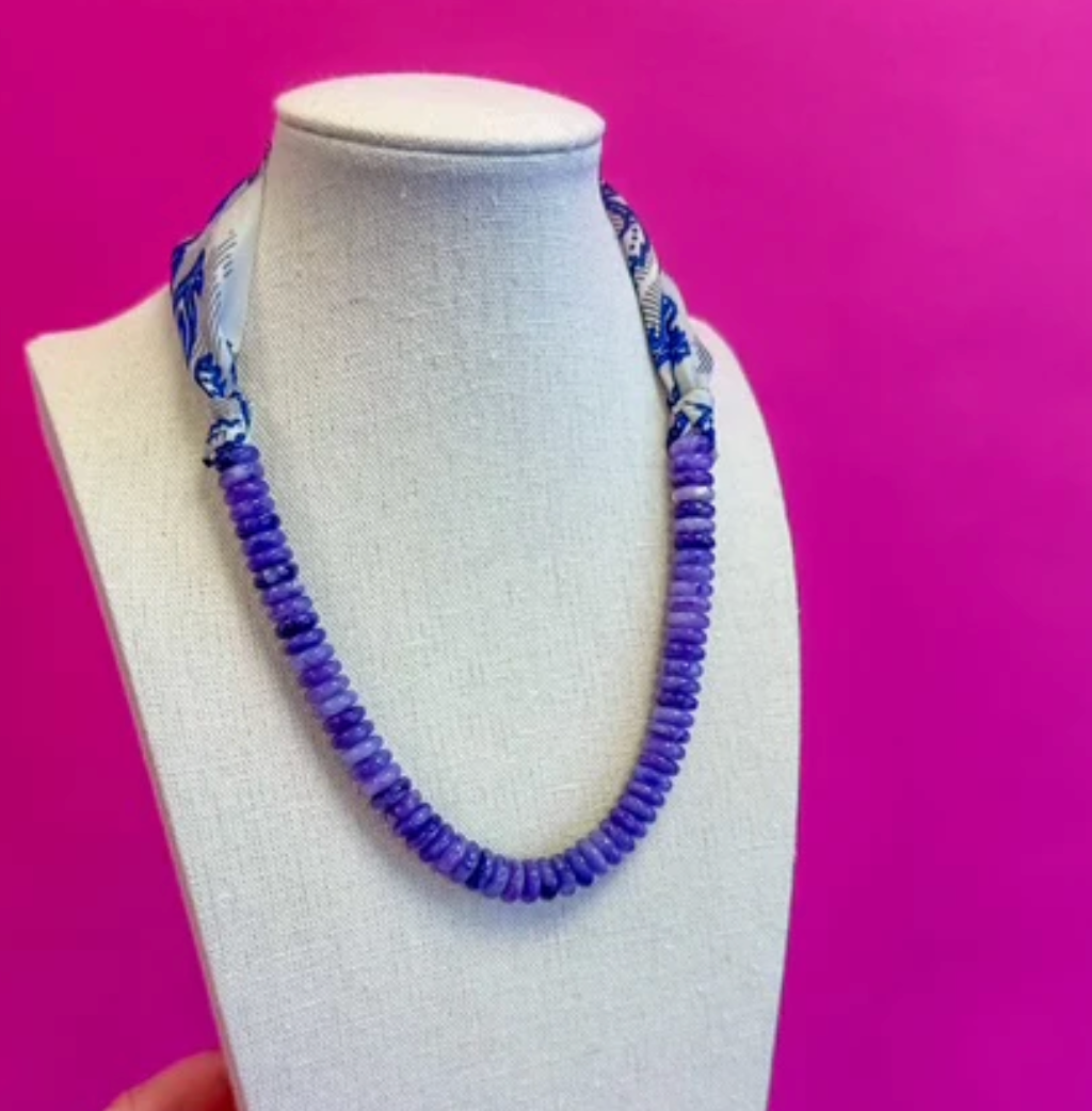 Scarf & Bead Necklace: Blue