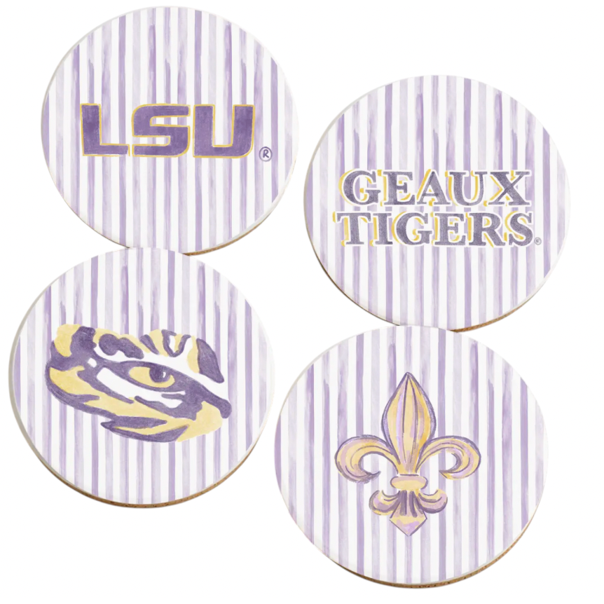 LSU Striped Coaster Set