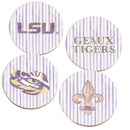 LSU Striped Coaster Set