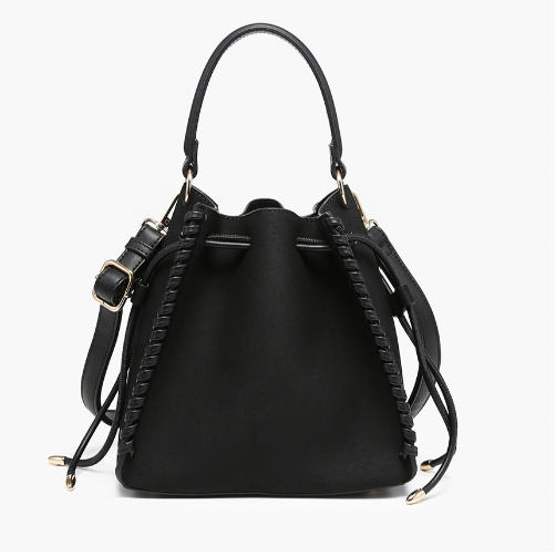 Elsa Faux Suede Bucket Bag - Black