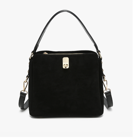 Allison Faux Suede Satchel - Black