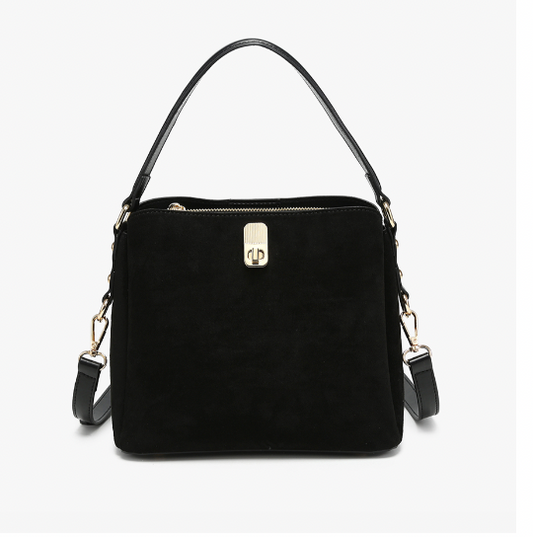 Allison Faux Suede Satchel - Black