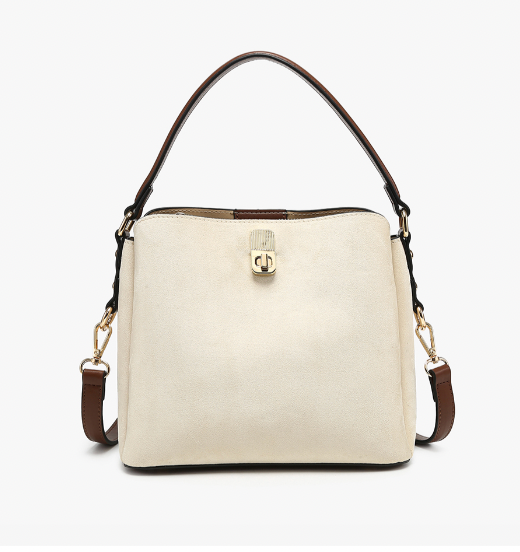 Allison Faux Suede Satchel - Cream