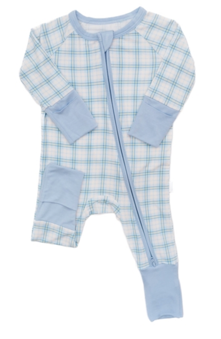 Blue Plaid Sleep Romper: