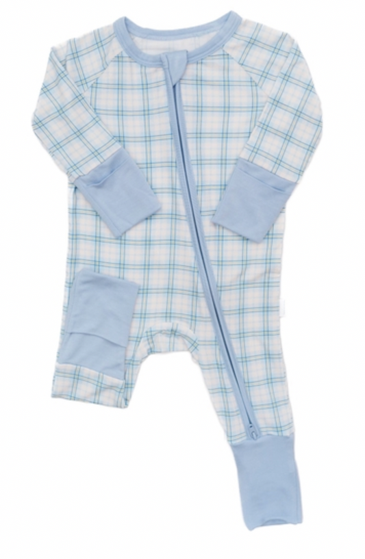 Blue Plaid Sleep Romper: