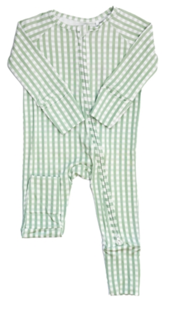 Green Gingham Sleep Romper: