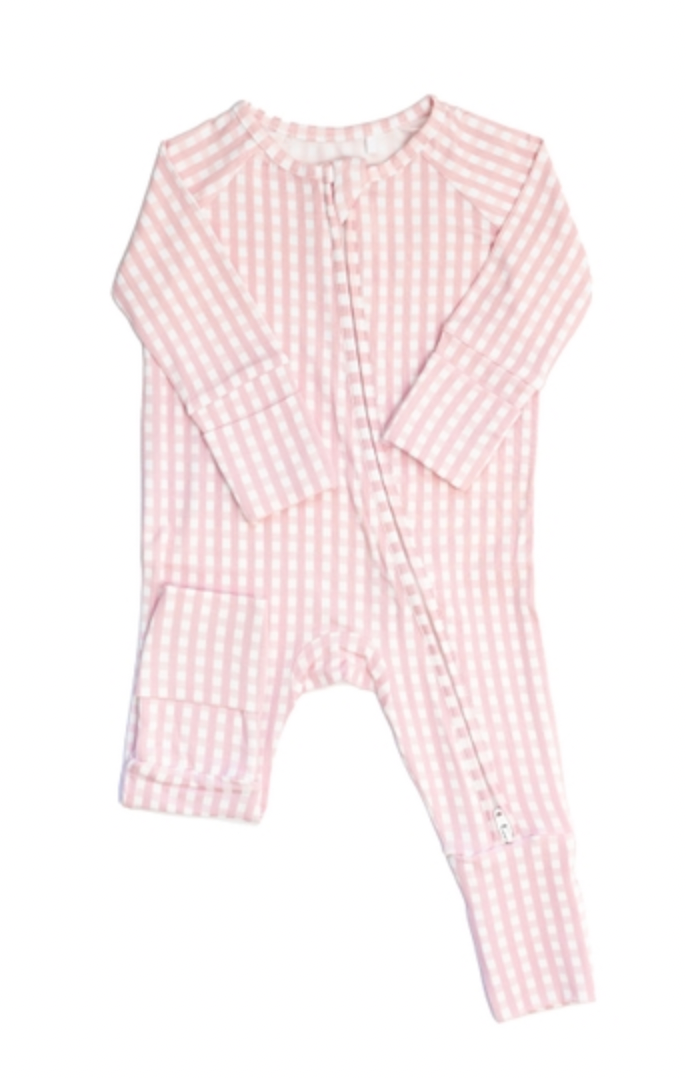 Pink Gingham Sleep Romper: