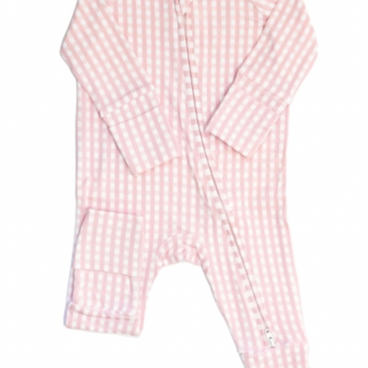 Pink Gingham Sleep Romper: