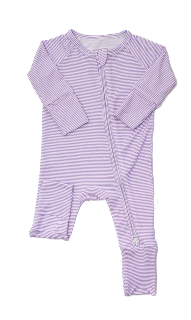 Purple Mini Stripe Sleep Romper: