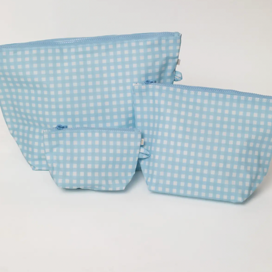 Blue Gingham Wipeable Pouch: