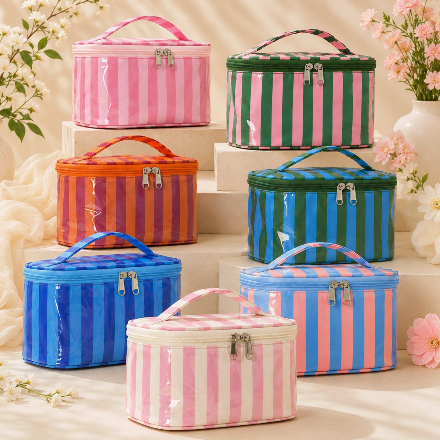 Striped Cosmetic Bag: