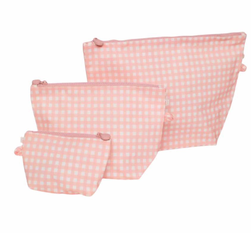 Pink Gingham Pouch Set: